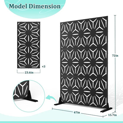 Metal Privacy Screen Outdoor Privacy Screen, Freestanding Fence Panel for Outside, 72''H×47''W, Decorative Screen Panel for Backyard/Patio/Deck