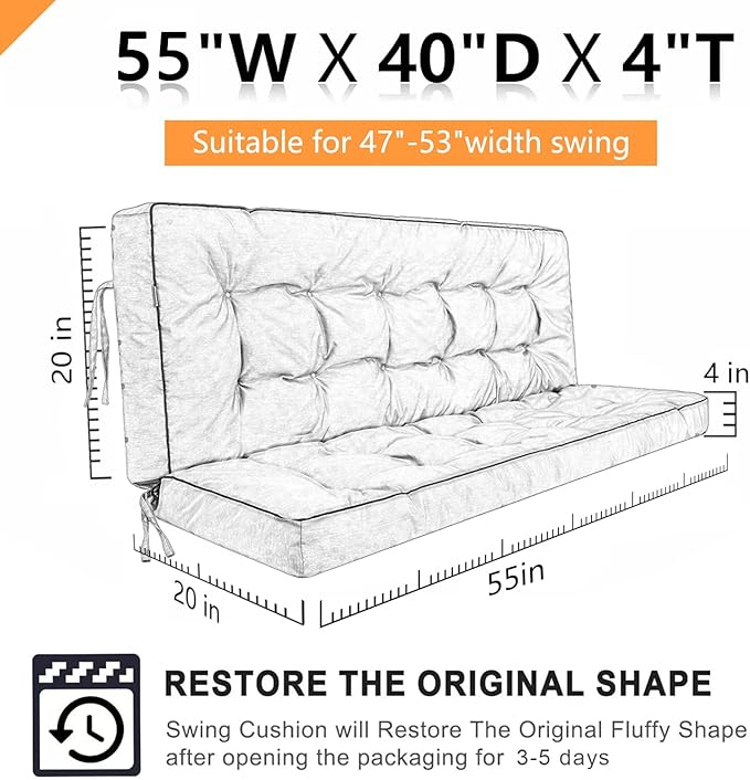 Swing Replacement Seat Cushions, 2-3 Seater Bench Cushions for Outdoor Furnitur with Backrest, Garden Recliner Seat Cushions Waterproof Sofa Pads (Green Leaves, 55x40in)
