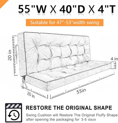 Swing Replacement Seat Cushions, 2-3 Seater Bench Cushions for Outdoor Furnitur with Backrest, Garden Recliner Seat Cushions Waterproof Sofa Pads (Green Leaves, 55x40in)