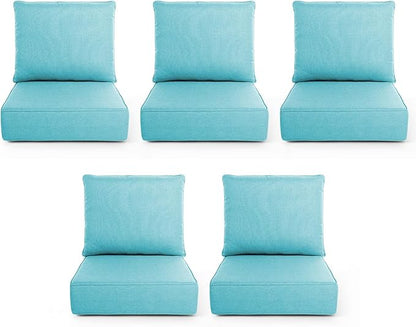 Outdoor Chair Cushions, 6 Inch Thick Patio Seat & Back Cushions Set with Removable Cover, Waterproof Patio Cushions for Outdoor Furniture, 22 x 24 Inch, Sky Blue 5-Set