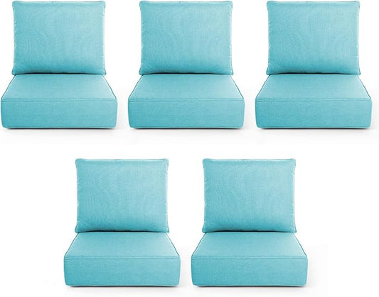 Outdoor Chair Cushions, 6 Inch Thick Patio Seat & Back Cushions Set with Removable Cover, Waterproof Patio Cushions for Outdoor Furniture, 22 x 24 Inch, Sky Blue 5-Set