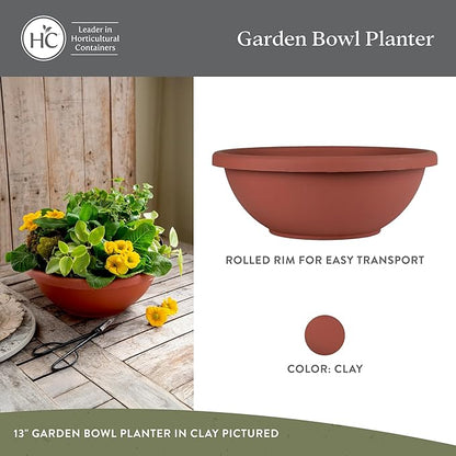 The HC Companies 20 Inch Shallow Garden Bowl Plant Pot with Drainage, Lightweight UV-Resistant Plastic Planters for Succulents, Herbs & More, 2-Pack Planters for Indoor Outdoor Home Decor, Clay