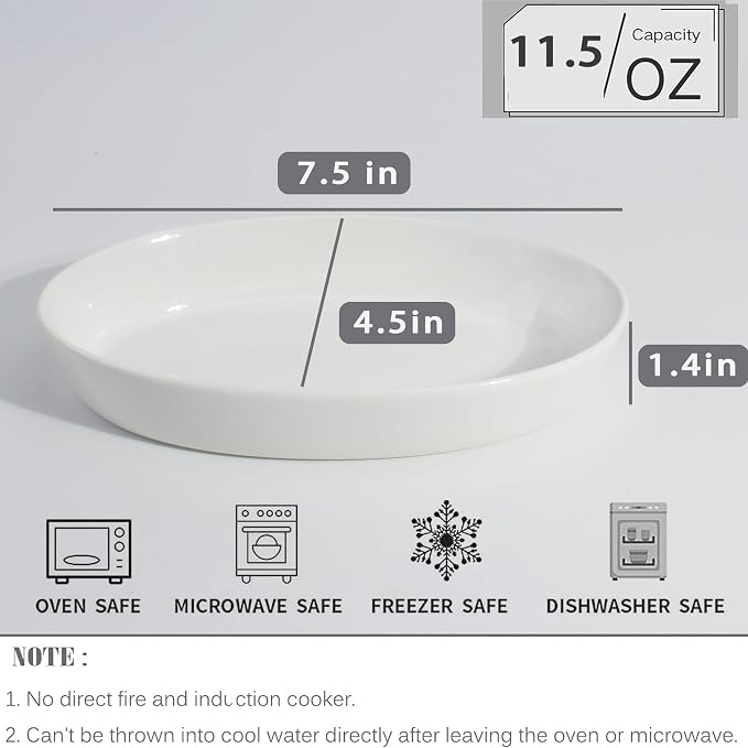 UIBFCWN Au Gratin Baking Dishes for Oven Safe, Set of 4, 7.5''x4.5'' Mini Casserole Dish, Ceramic Oval Baking Dish for Single Serving, Cauliflower Baking Dish, Banana Split Bowls, 11.5oz