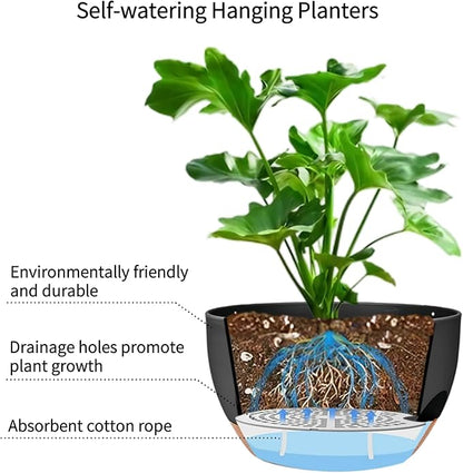 12 inch Hanging Planters for Indoor Outdoor Plants, 2 Pack Self Watering Hanging Planter with Drainage Holes and Saucer, Plastic Hanging Flower Pots with Chains for Kitchen, Balcony, Garden