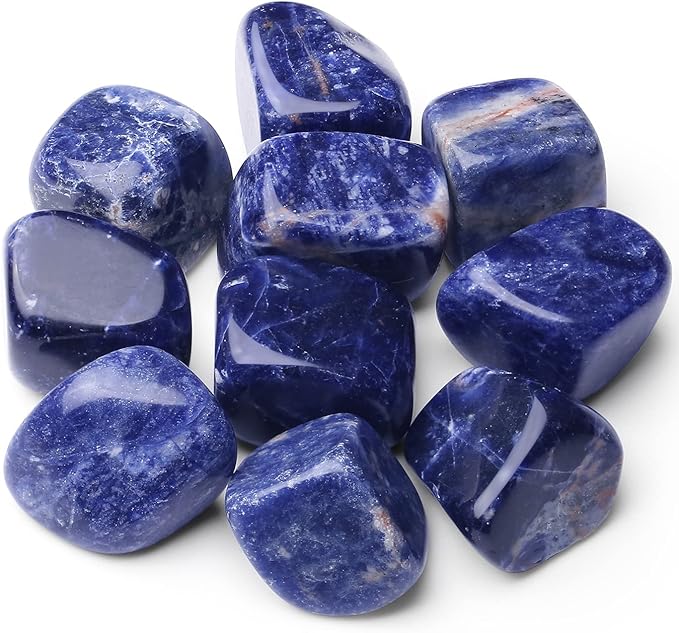 QINJIEJIE Bleu Sodalite Crystals Brazilian Polished Stone 0.6-1" Natural Irregular Stone Tumbled Reiki Healing Crystal for Succulents Plants Vase Filler Decoration Bulk 0.45 LBS