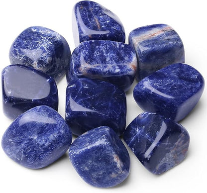 QINJIEJIE Bleu Sodalite Crystals Brazilian Polished Stone 0.6-1" Natural Irregular Stone Tumbled Reiki Healing Crystal for Succulents Plants Vase Filler Decoration Bulk 0.45 LBS