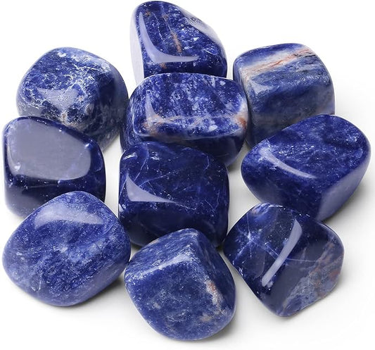 QINJIEJIE Bleu Sodalite Crystals Brazilian Polished Stone 0.6-1" Natural Irregular Stone Tumbled Reiki Healing Crystal for Succulents Plants Vase Filler Decoration Bulk 0.45 LBS