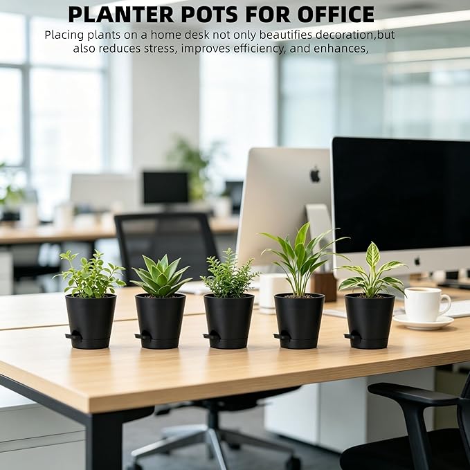 5 Pack 5 Inch African Violet Pots Self Watering, Self-Watering Planters with Drainage Holes & Reservoir, Black Plastic Pots for Indoor Outdoor Plants, Succulents & Flowers