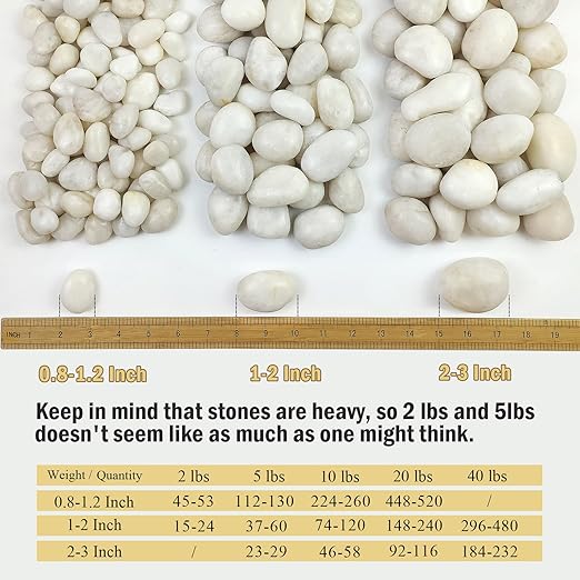 FANTIAN 40 lbs White River Rocks for Landscaping, 1-2 Inch Polished Pebbles for Indoor Plants, Decorative White Stones for Plants, Vase, Aquarium, Fish Tank and Garden