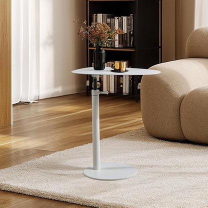 C Shaped End Table,Tray Metal Sofa Side Table, Accent Coffee Table, Waterproof and Anti-Rust Outdoor&Indoor Snack(Model A Adjustable, White)