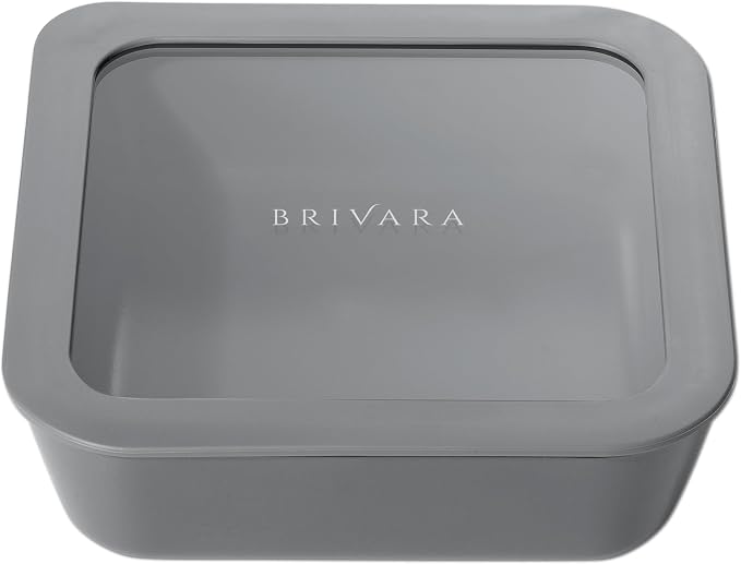 Glass Food Storage Container with Lid, 5-Cup Medium Square | Microwave-Safe Airtight Lid, Oven-Safe Ceramic-Coated Glass | Zero Plastic, No PFAS/PFOA/BPA, Reusable [Smoke]