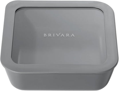 Glass Food Storage Container with Lid, 5-Cup Medium Square | Microwave-Safe Airtight Lid, Oven-Safe Ceramic-Coated Glass | Zero Plastic, No PFAS/PFOA/BPA, Reusable [Smoke]