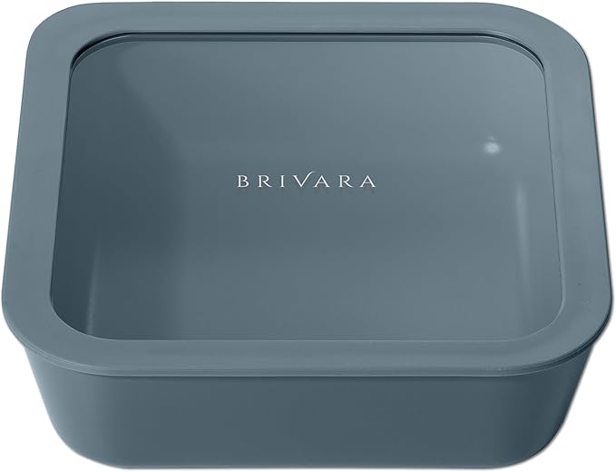 Glass Food Storage Container with Lid, 8-Cup Large Square | Microwave-Safe Airtight Lid, Oven-Safe Ceramic-Coated Glass | Zero Plastic, No PFAS/PFOA/BPA, Reusable [Dusk]
