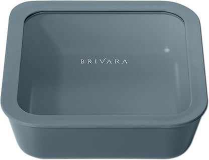 Glass Food Storage Container with Lid, 8-Cup Large Square | Microwave-Safe Airtight Lid, Oven-Safe Ceramic-Coated Glass | Zero Plastic, No PFAS/PFOA/BPA, Reusable [Dusk]