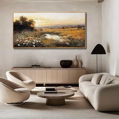 Wood Farmed Canvas Wall Art For Living Room Large Wall Decor For Office Bedroom Decorations Prairie Puddle Landscape Pictures Farmhouse Painting Artwork Room Wall Mural Aesthetic Home Decor 30x60 In
