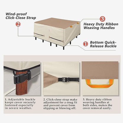 Porch Shield Patio Table Cover - Waterproof Outdoor Dining Table and Chairs Furniture Set Cover Square - 96 x 96 inch, Light Tan & Khaki