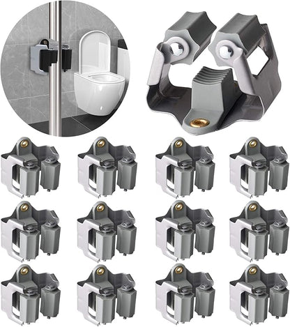 3-H 12 Pack Mop and Broom Holder Big Size Hanging 1 KG Extra,Broom Hanger Wall Mount for Hanging and Organizing Shove Rake Yard Tools in Shed Kitchen Laundry Room Bathroom Garden(Grey)