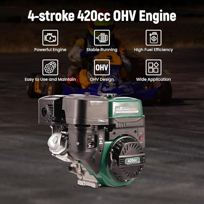 maXpeedingrods 420cc Gasoline Engine, 4 Stroke OHV Horizontal Gaso Engine, Recoil Start for Go-Karts, Compressors, Lawn Mowers, Water Pumps