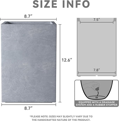 Kante 12.6" H Tall Rectangular Concrete Planters, Outdoor Indoor Lightweight Plant Pots with Drainage Hole and Rubber Plug, Modern Style for Home Garden Patio, Slate Gray