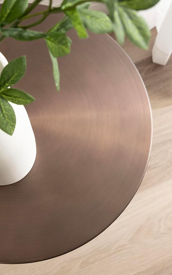 Kate and Laurel Cannings Modern Metal Round Side Table, 14 x 14 x 24, Antique Bronze, Transitional Sculptural Indoor Plant Stand with Pedestal Base for Living Room End Table or Bedroom Nightstand