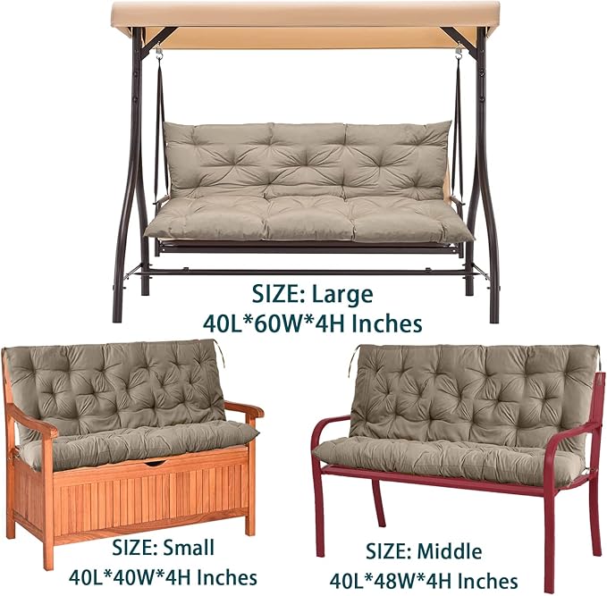 Swing Replacement Seat Cushions, 2-3 Seater Bench Cushions for Outdoor Furnitur with Backrest, Garden Recliner Seat Cushions Waterproof Sofa Pads (Khaki, 60x40in)