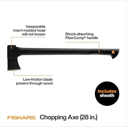Fiskars 28" Chopping Axe, Ultra-Sharp Blade for Kindling with Ease, Weight Balanced, Garden and Outdoor Gear, 3.5 pounds, Black