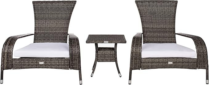 SAFAVIEH Outdoor Collection Edna Grey Brown/White Cushion 3-Piece Lounge Set with Table (PAT7719C)