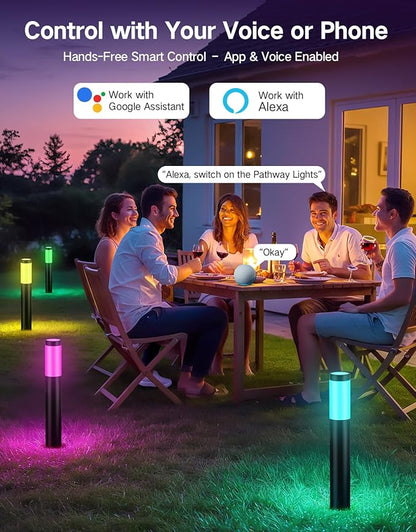 OUTON Pathway Lights Outdoor, Smart Low Voltage Landscape Lighting with RGB and 2200K-6500K White, APP Voice Remote Control, IP65 Waterproof Aluminum Walkway Lights for Yard Garden Patio, 4 Pack