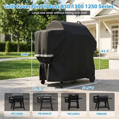 Utheer 600D Waterproof Grill Cover for Pit Boss 850 1300 1250 Series, Fits PB850FB2 PB850M PB1300M PB1250CS Wood Pellet Grills, Replaces 40454, No Folding Side Shelf, 57.9 x 27.6 x 43.3 in