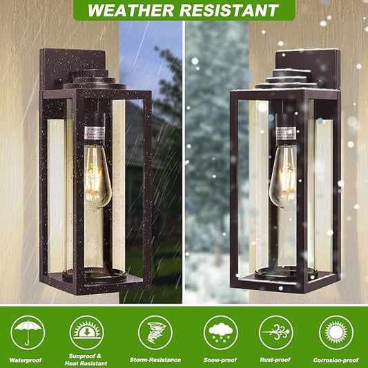 16inch Large Outdoor Wall Lights 2 Packs - Oil Rubbed Bronze Exterior Light Fixture with Clear Glass Shade, Waterproof Porch Lighting for House, Farmhouse Sconces Lantern for Front Door, Garage