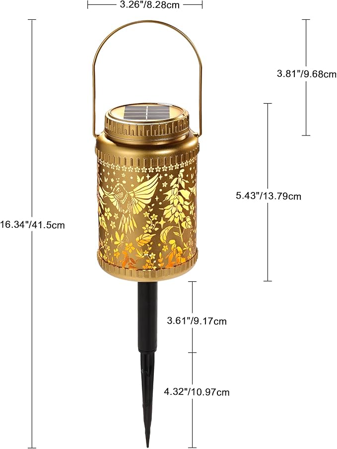 Cooo 6 Pack Solar Lanterns Outdoor Waterproof & Solar Pathway Lights - Gold Hummingbird Landscape Path Lights Christmas Lights Gifts for Women Mom Grandma for Garden Yard Patio Backyard Porch Decor
