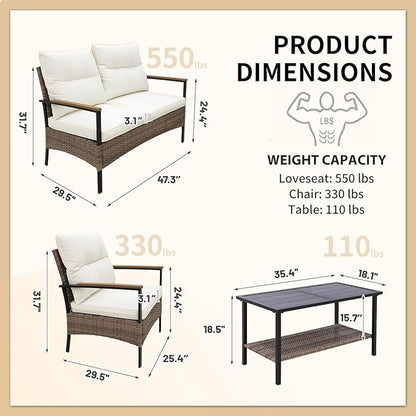 COOS BAY Sunset Haven Outdoor Patio Furniture Set, Outdoor Conversation Set, Rattan Wicker Sofa, Loveseat, 2 Patio Chairs and Coffee Table, Brown/Beige