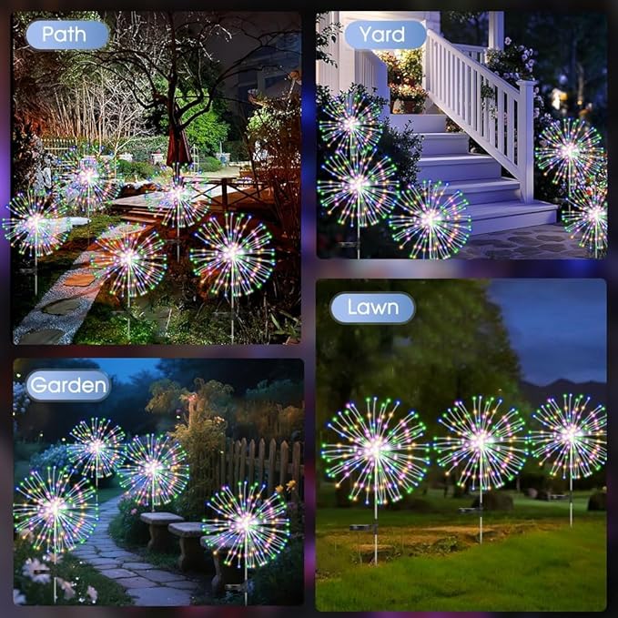 HPUFKOT Solar Garden Lights Outdoor,Waterproof Garden, 2PC 200 LED Twinkling Firework Lights Decorative with 8 Modes,Decor for Yard Patio Pathway Lawn for Yard Outside Fairy Decorative