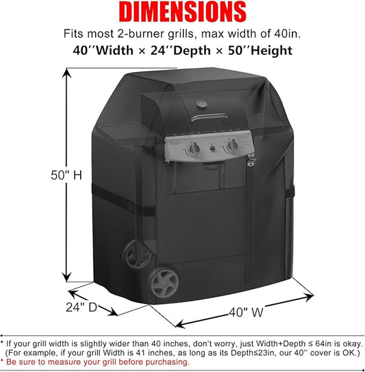 Grill Cover, 40 inch Heavy Duty BBQ Gas Grill Cover for Outdoor Grill, Waterproof, Weather Resistant, Anti-UV, Rip-Proof, Fade Resistant Barbecue Cover with Hook-and-Loop Straps for Most Grills