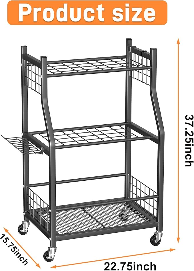 TORACK Garden Tool Organizer with Wheels, Rakes Shovels Yard Tools Stand for Garage, Shed, Garden, Indoor/Outdoor Long-Handled Tools Cart(Mid-size)