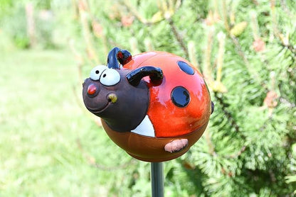 Ceramic Garden Decor - Ladybird Lawn stake - Outdoor statue - Perfect, unique gifts for gardeners woman, men, yard gifts - Handmade, Frostproof