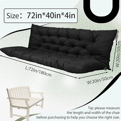 2/3 Seater Swing Replacement Cushion, Waterproof Porch Swing Cushions with Backrest, Thickened Bench Cushions for Outdoor Furniture, for Outdoor Patio Swing (Black, 71 * 40in)