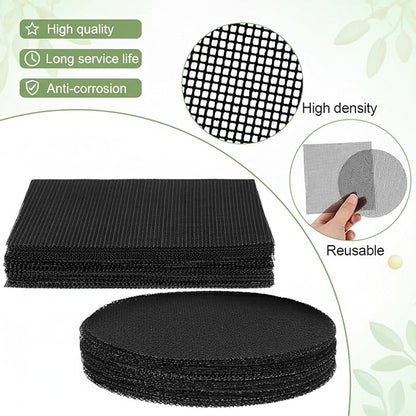 JJUNW 100Pcs Bonsai Pot Meshs Pad, 4 inch Round&Square Flower Pot Hole Mesh, Drainage Mesh Hole Screens Durable Reusable Bonsai Bottom Grid Mat Gardening Essentials