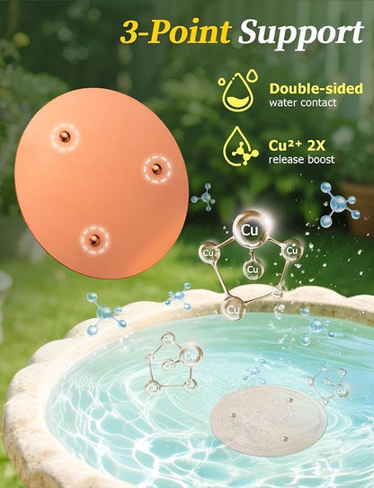 Mellbree 3-Pack Bird Bath Copper Disc, 0.6mm Reinforced 99.99% Pure Copper Cleaning Disk with Triple-Point Support for Physical Safe Clean Water All-Season (Sunflower)