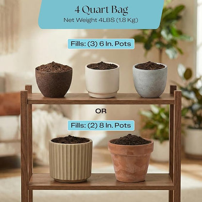 Rosy Soil Houseplant Potting Soil, Organic Indoor Potting Mix with Biochar and Worm Castings for Monstera, Pothos, Tropical Indoor Plants - Peat Free - 4qt