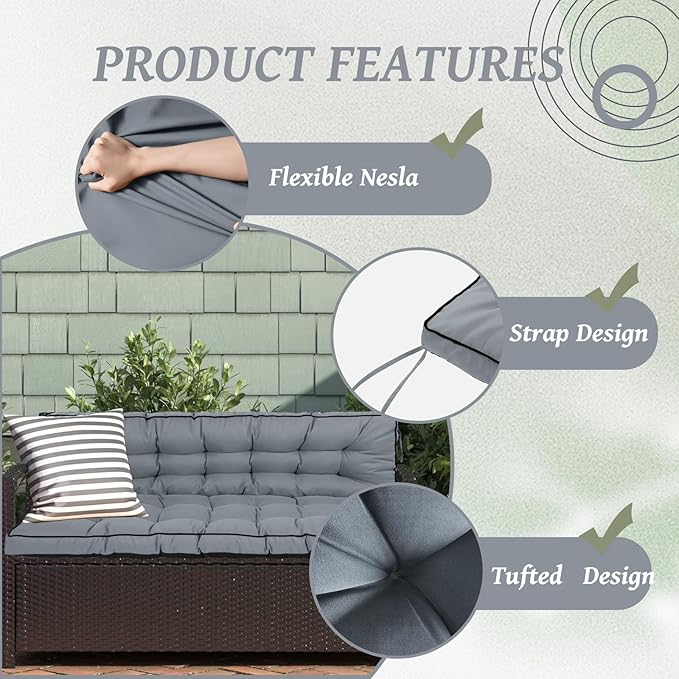2/3 Seater Swing Replacement Cushion, Waterproof Porch Swing Cushions with Backrest, Thickened Bench Cushions for Outdoor Furniture, for Outdoor Patio Swing (Light Grey, 63 * 40in)
