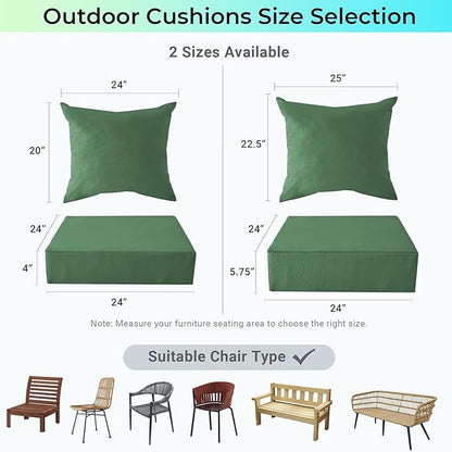 Outdoor Cushions for Patio Furniture,Outdoor Seat Cushion Set 24 x 24 x 4 Inch,Waterproof & Fade Resistant Outdoor Chair Cushions, Patio Chair Cushion, Forest Green