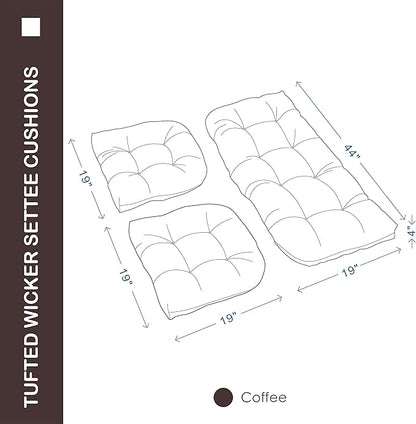 Outdoor/Indoor All Weather Tufted Wicker Chair Cushions of 3 Pieces, 1 Loveseat and 2 U-Shape Waterproof Cushions for Patio Furniture,Wicker Loveseat,Bench-Coffee