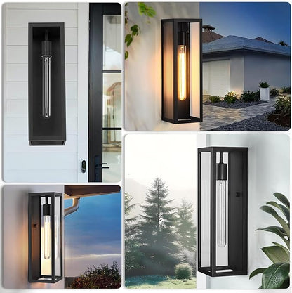 16'' Large Outdoor Wall Sconce Lights 2Pack, Waterproof Black Exterior Lighting Fixtures, Front Porch Lights Coach Outdoor Garage Lighting Fixtures Wall Mount Carriage Lights Exterior for House