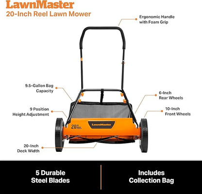 LawnMaster 20” 5-Blade Push Reel Mower – LMRM2001