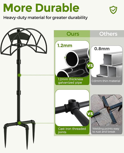 Freestanding Garden Water Hose Storage Holder Stand for Outside, 160-Ft Hose Heavy Duty Metal Hanger Reel Organizer Outdoor Yard Lawn, Standing Keeper Rack with Ground Stake, Black GHH01B