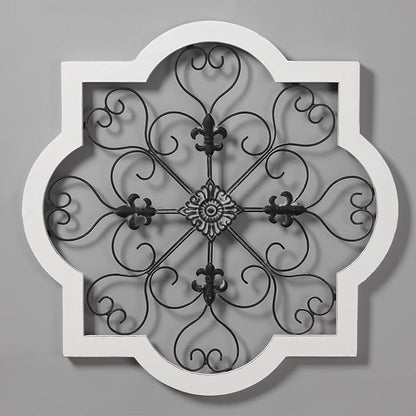 Sintosin Vintage Wrought Iron Wall Decor 24", Hanging Distressed Black and White Rustic Iron Wall Art, Farmhouse Decorative Wood and Metal Wall Decor for Living Room Bedroom Fireplace Hallway