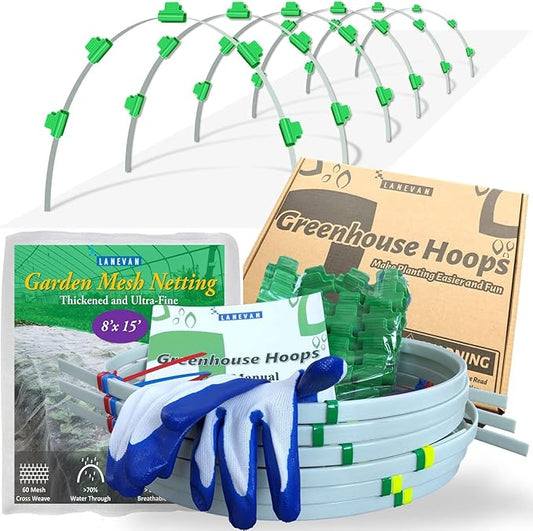 Garden Mesh Netting Kit, Super Bendable Fiberglass Greenhouse Hoops with Ultra-Fine Pest Barrier for 2-4ft Wide Raised Beds, Weather Resistant Grow Tunnel for Planting Row Protection