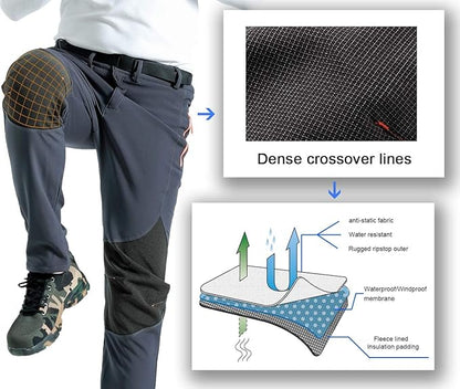 Gash Hao Mens Snow Ski Waterproof Softshell Snowboard Pants Outdoor Hiking Fleece Lined Zipper Bottom Leg