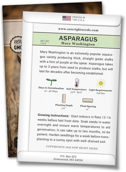 Sow Right Seeds - Mary Washington Asparagus Seed for Planting - Non-GMO Heirloom Packet with Instructions to Plant an Outdoor Home Vegetable Garden - Classic Perennial Stalks with Hearty Flavor (4)